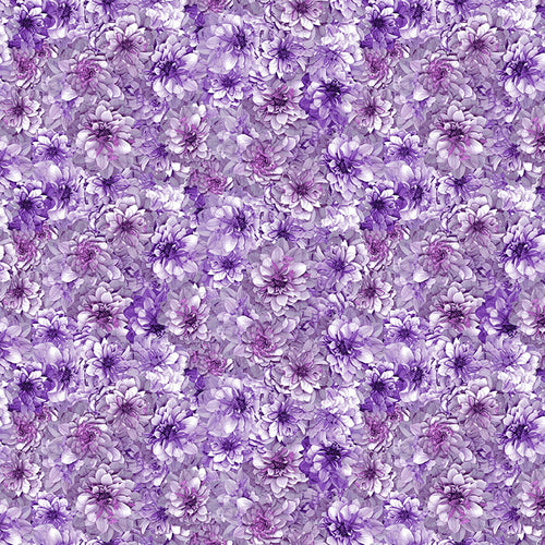 Tina's Garden Packed Tonal Dahlias Purple by Clothworks Y3680-27 - Little Turtle Cottage